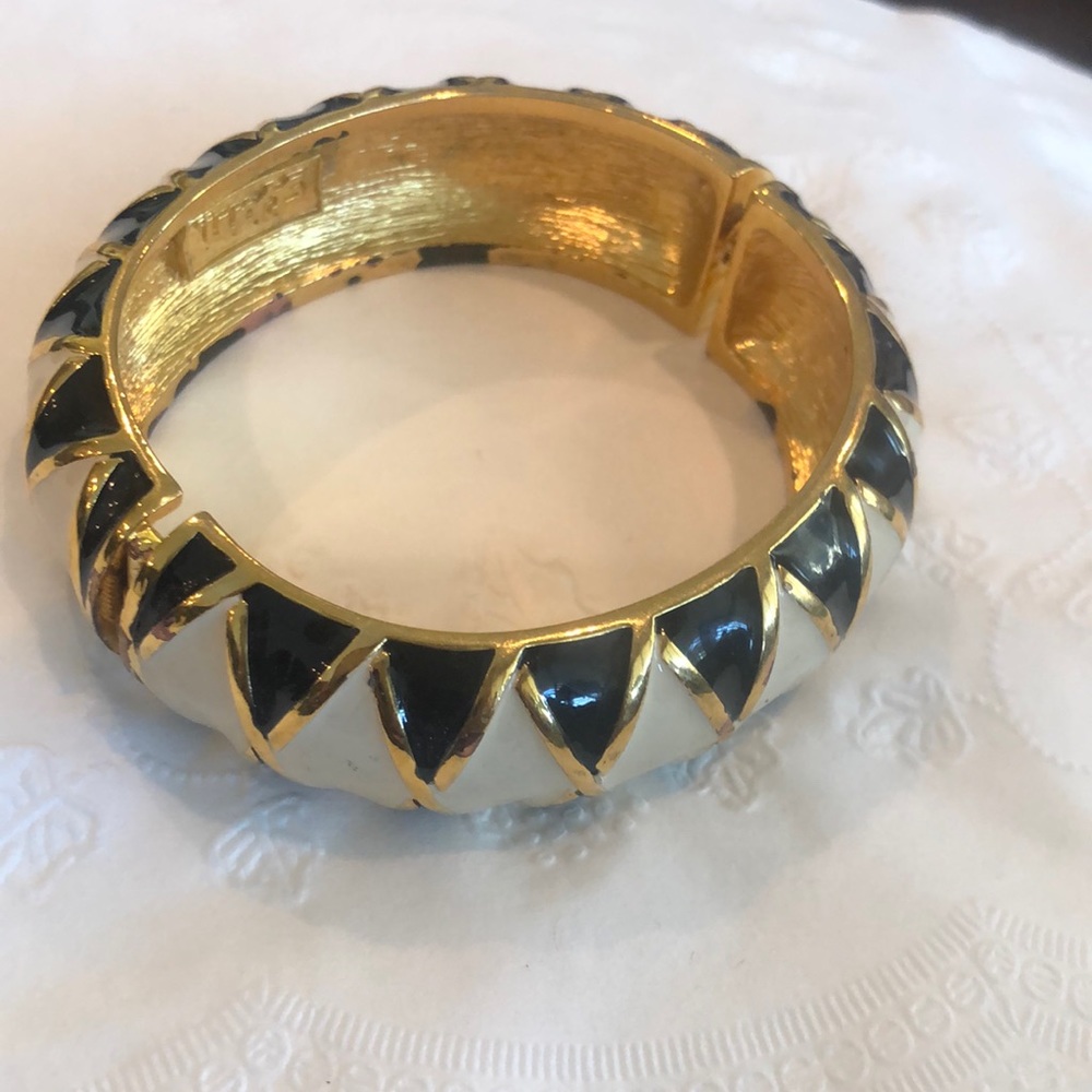 St. John Black, White and Gold Enamel Hinged Bracelet